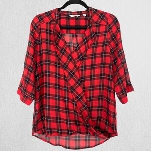 Reitman's Cross Front Red Tartan Blouse